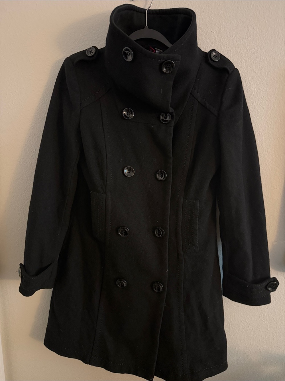 Vintage H&M Black Women's Double-Breasted Coat from Early 2000s